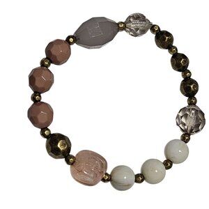 Vintage Beaded Stretch Bracelet Mixed Gem Metal Beads Boho Fashion Jewelry Women